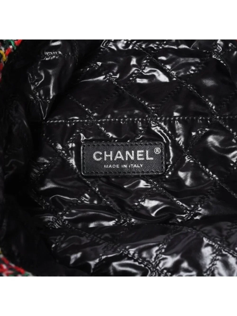 Chanel No 5 Tote Bag CC Logo Patch Tweed Leather Multicolor Silver